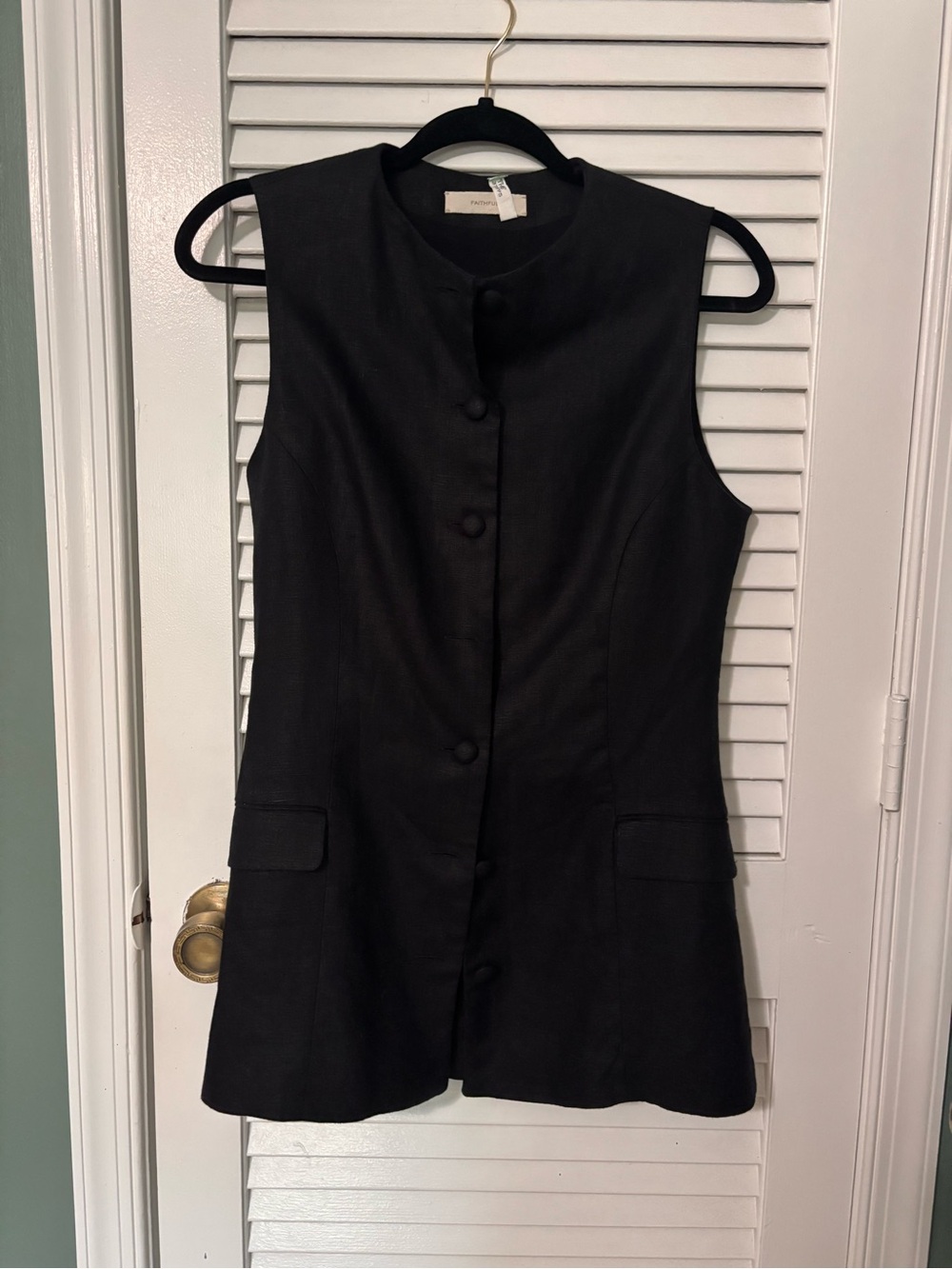 Black Faithfull Jane Linen Vest Size 6 - Picture 6 of 9
